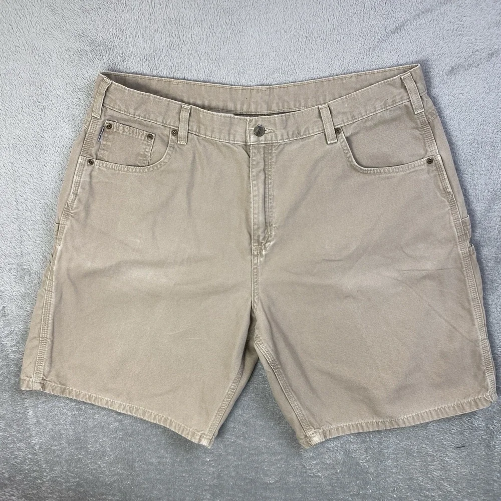 VTG Carhartt Shorts Men Sz 42 Beige Carpenter Cotton Rugged Canvas Work Short